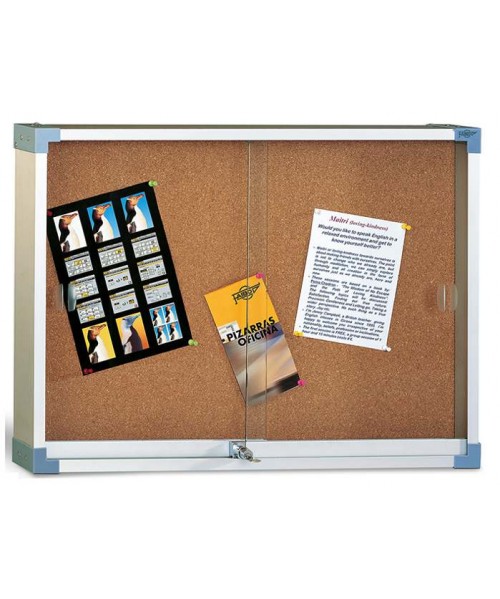 Vitrina corcho con puerta de cristal - 60x80 cm.