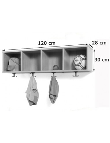 Perchero + 4 casillero 120 cm.