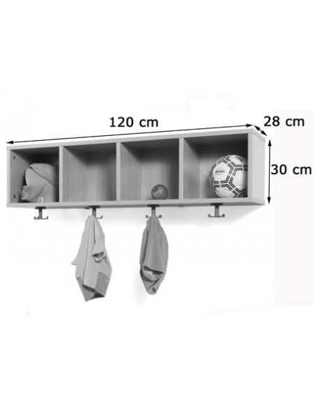 Perchero + 4 casillero 120 cm.