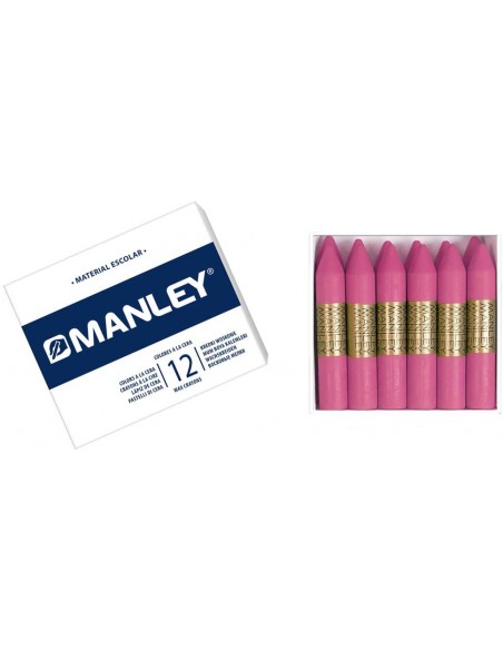 Caja 12 ceras blandas Manley unicolor Rosa