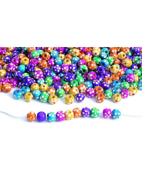 Perlas madera con flores - 770 unidades