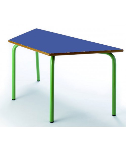 Mesa Trapezoidal azul 110x55x55 cm.Patas verdes