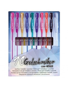 Blíster 10 bolígrafos gel metálizados surtidos