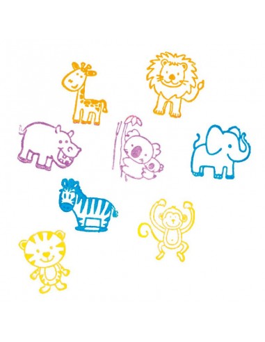Bote 8 sellos animales con cajita de tinta