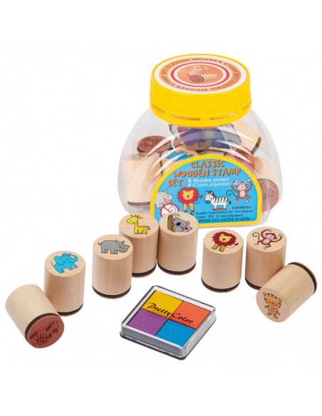Bote 8 sellos animales con cajita de tinta