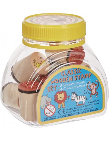 Bote 8 sellos animales con cajita de tinta