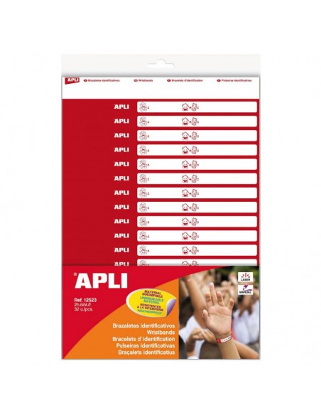 Blíster 32 Brazaletes identificativos adhesivos