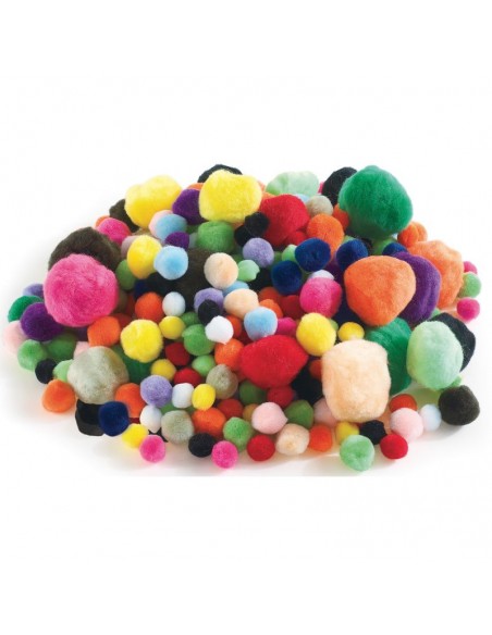 Paquete 300 Pompones colores y tamaños surtidos