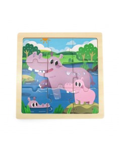 2 Puzles 9 piezas Hipopótamo-León