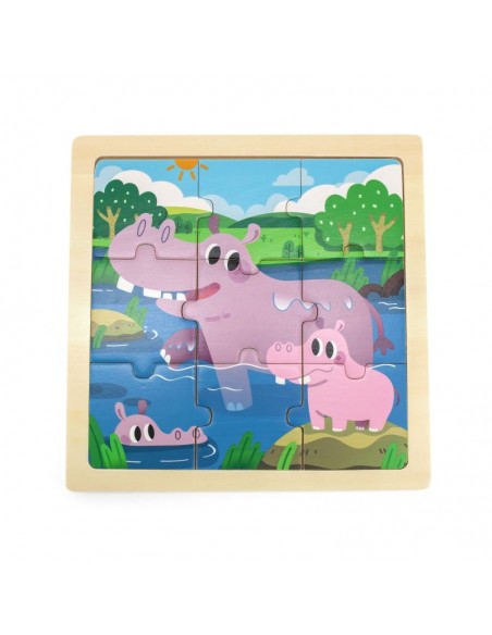 2 Puzles 9 piezas Hipopótamo-León