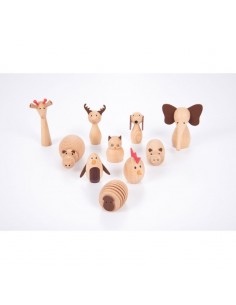 Animales madera natural 10 piezas
