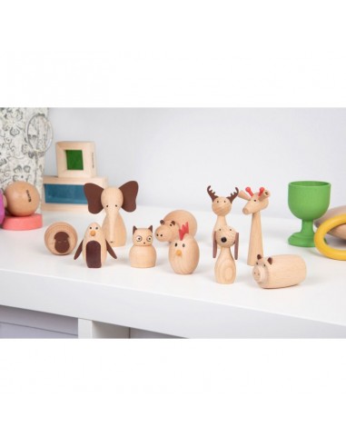 Animales de madera natural - 10 piezas