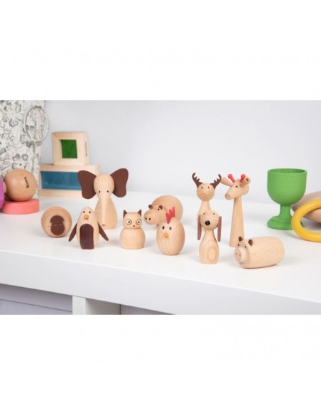 Animales madera natural 10 piezas