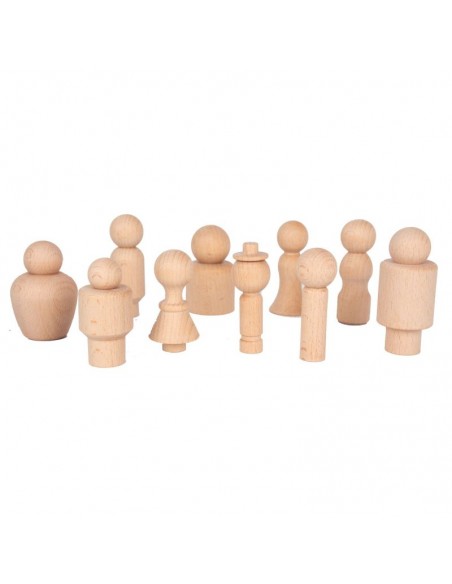 Personajes de madera natural - 10 piezas