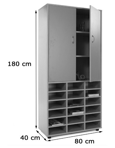 Armario alto 40x80x180 cm: 2 puertas + 18 casillas