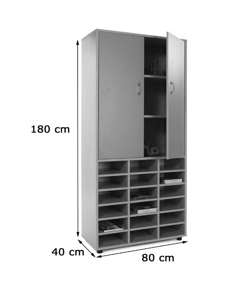 Armario alto 40x80x180 cm: 2 puertas + 18 casillas