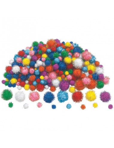 Paquete 300 Pompones Glitter colores y tamaños surtidos