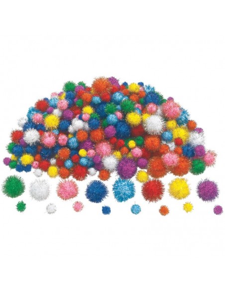 Paquete 300 Pompones Glitter colores y tamaños surtidos