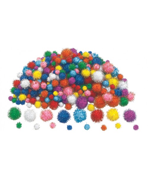 Paquete 300 Pompones Glitter colores y tamaños surtidos 2