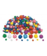 Paquete 300 Pompones Glitter colores y tamaños surtidos