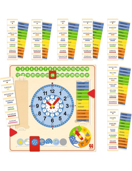 Reloj calendario varios idiomas