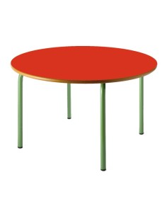 Mesa redonda 120 cm. de ø. Rojo / Patas Verdes - 46 cm....