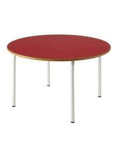 Mesa redonda 120 cm. de ø. Rojo / Patas Blancas - 46 cm....