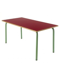 Mesa rectangular 110x55 cm. Rojo / Patas Verdes - 54 cm....