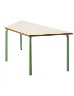 Mesa trapezoidal 120x60x60 cm. Blanco Roto / Patas Verdes...