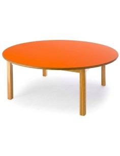 Mesa redonda madera 120 cm. de ø. Naranja - 40 cm. alto