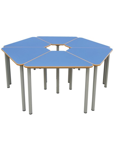 Mesa E165 1/6 de hexágono Verde Preescolar / Patas Gris - 70 cm. de alto