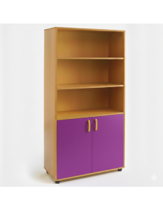 Armario-estantería 2 puertas y 2+3 huecos - Haya / Morado