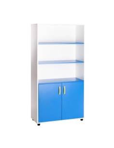Armario-estantería 2 puertas y 2+3 huecos - Blanco / Azul