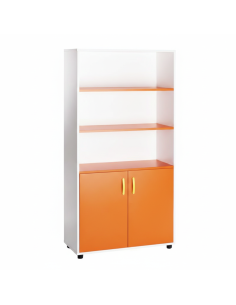 Armario-estantería 2 puertas y 2+3 huecos - Blanco / Naranja