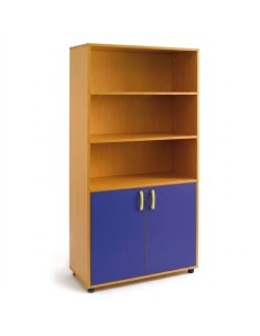 Armario-estantería 2 puertas y 2+3 huecos - Haya / Azul
