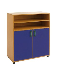Armario-estantería 2 puertas y 2+2 huecos - Haya / Azul