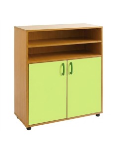 Armario-estantería 2 puertas y 2+2 huecos - Haya / Verde...