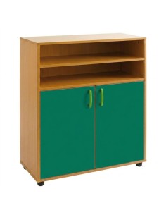 Armario-estantería 2 puertas y 2+2 huecos - Haya / Verde...