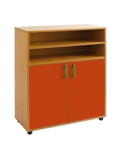 Armario-estantería 2 puertas y 2+2 huecos - Haya / Naranja