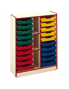 Mueble gavetero: 2 columnas + 3 huecos - Crema / Rojo