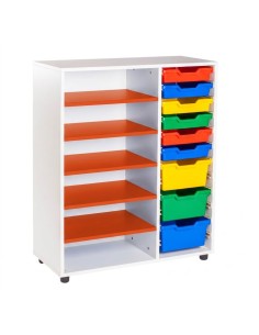 Estantería-gavetero: 1 columna + 6 huecos - Blanco / Naranja