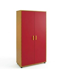 Mueble armario: 2 puertas + 5 huecos - Haya / Rojo