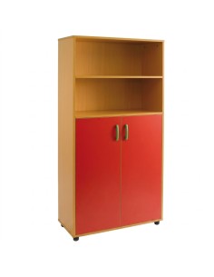 Armario-estantería: 2 puertas y 2+3 huecos - Haya / Rojo
