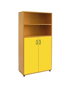 Armario-estantería: 2 puertas y 2+3 huecos - Haya / Amarillo