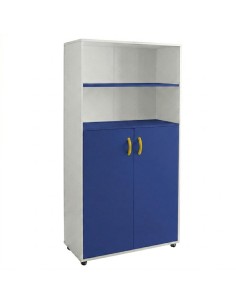 Armario-estantería: 2 puertas y 2+3 huecos - Blanco / Azul
