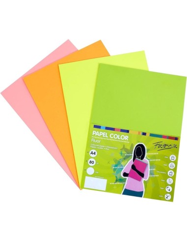 Papel fluor surtido en 4 colores: 80g - 250 hojas