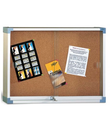Vitrina corcho con puerta de cristal - 100x146 cm.