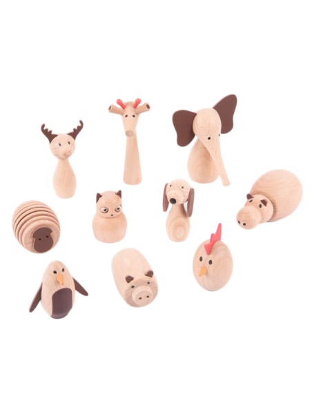 Animales de madera natural - 10 piezas