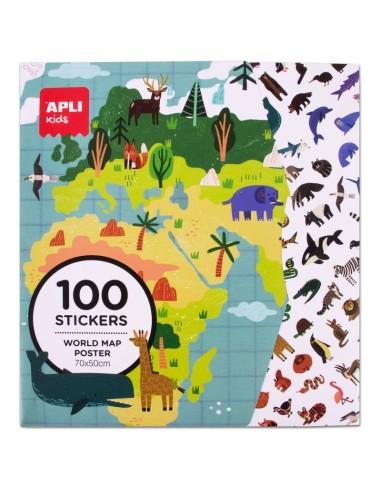 Poster mapamundi con pegatinas de animales - 50...