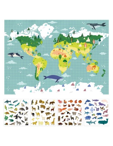 Poster mapamundi con pegatinas de animales - 50...
